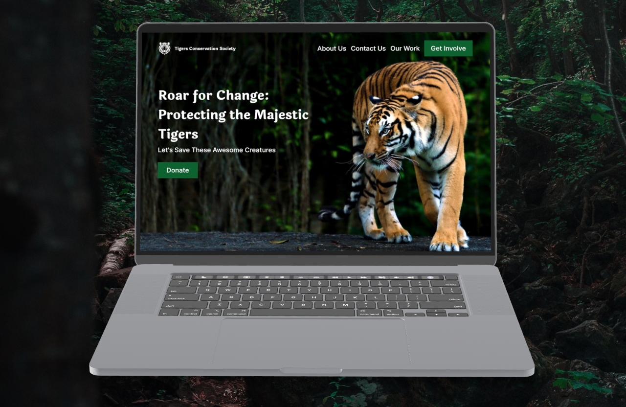 A website designed for the imaginary Tigers Conservation Society! Dedicated to protecting these majestic creatures and their habitats.