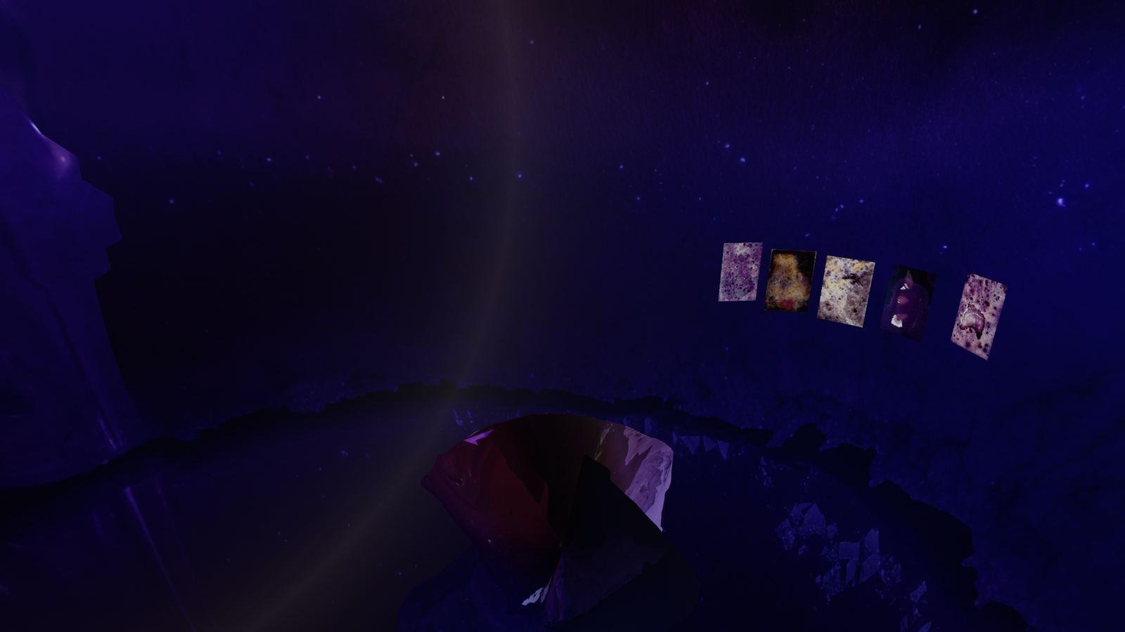 Environment XIX: panels inside a dark blue expanse crossed by a thin ring of light.