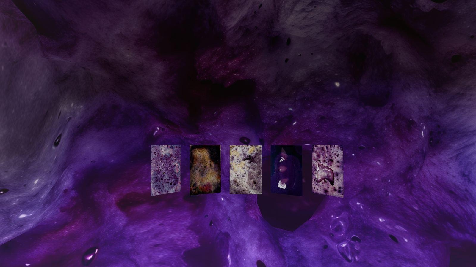 Environment XXXIII: panels resting in a deep violet cloud lit from within.