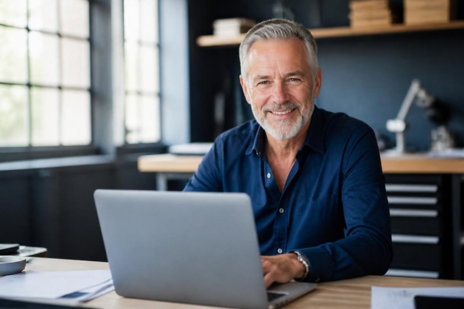 Dirigeant de petite entreprise travaillant sur son ordinateur