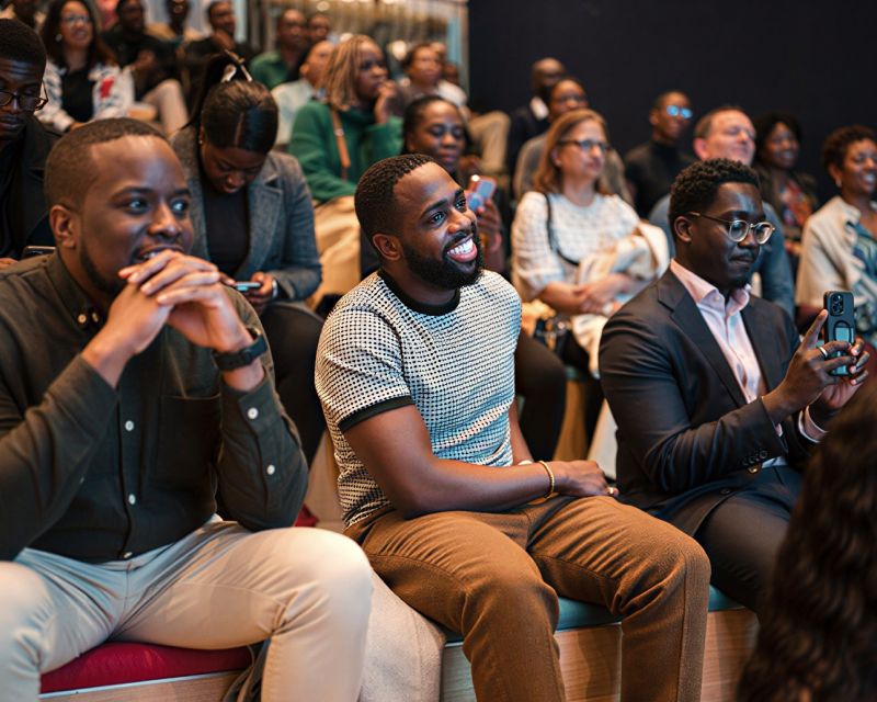 Man sitting in a conference smiling 
