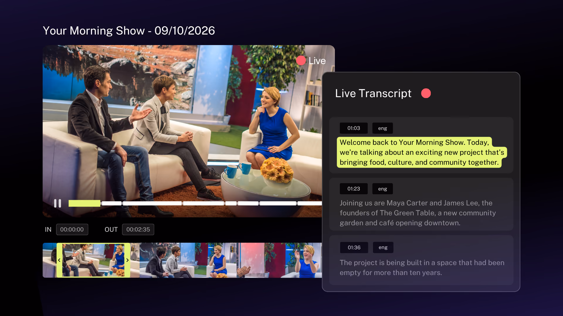 Discovery Agent prompt for a lead character's most dramatic scenes with the grid of clip results