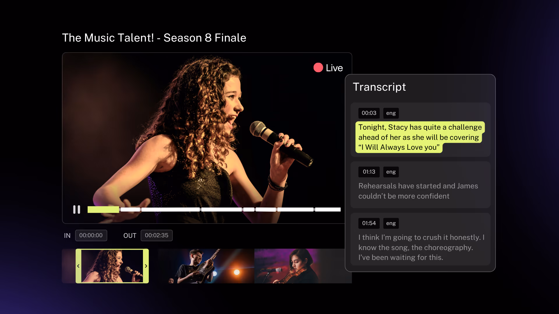 Discovery Agent prompt for a lead character's most dramatic scenes with the grid of clip results