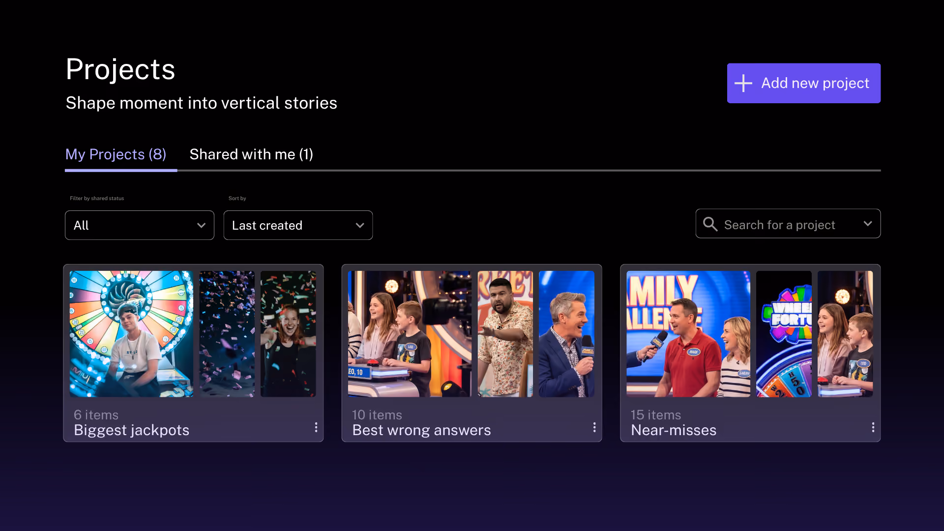Discovery Agent prompt for a lead character's most dramatic scenes with the grid of clip results