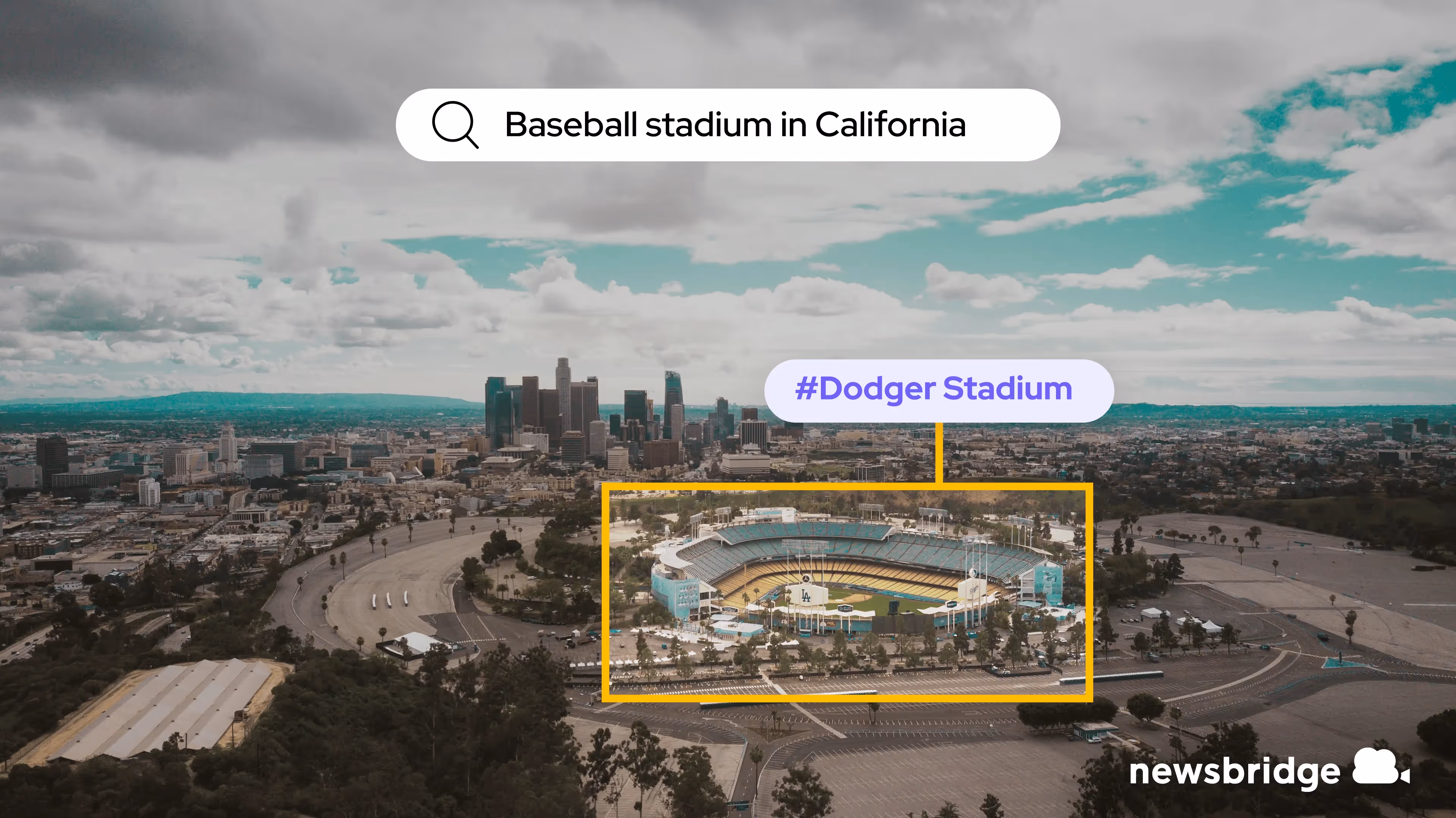AI detection depicted over an aerial shot of Dodger Stadium in California.