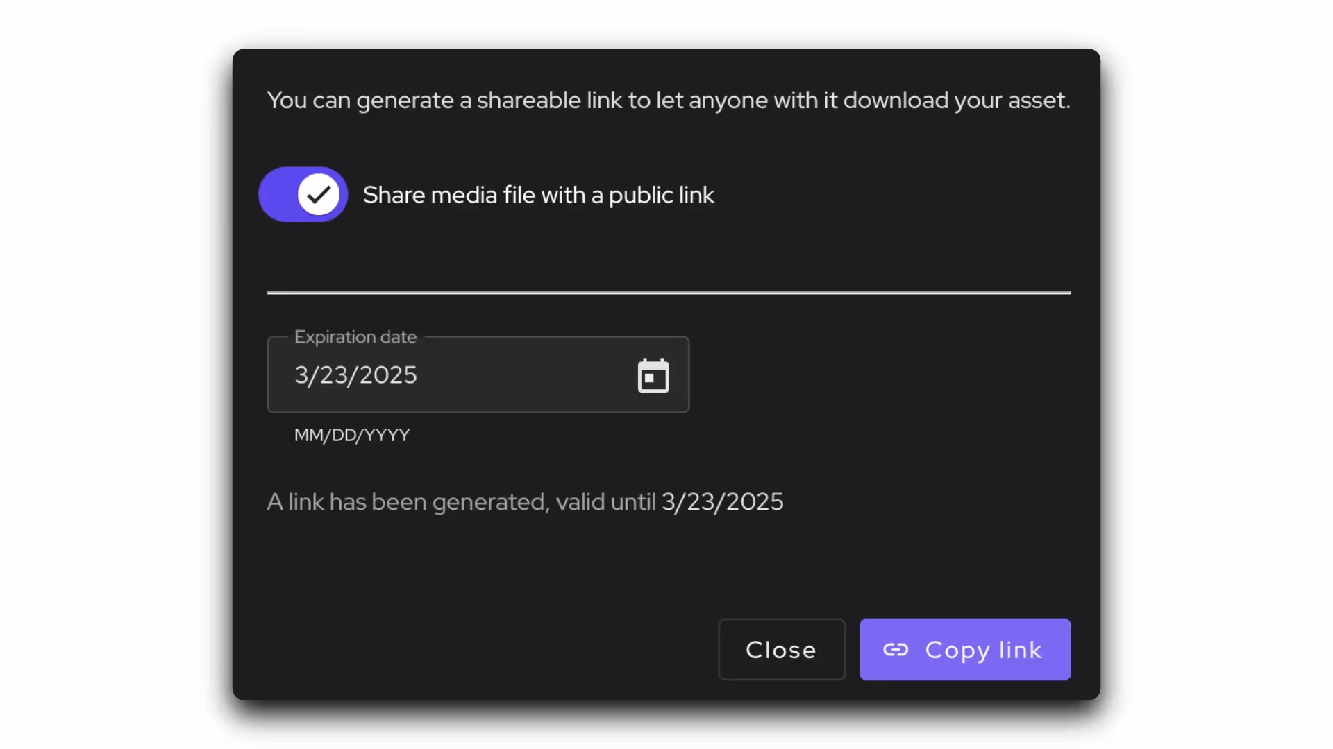 Moments Lab users can generate shareable links to their media and set link expiration dates.