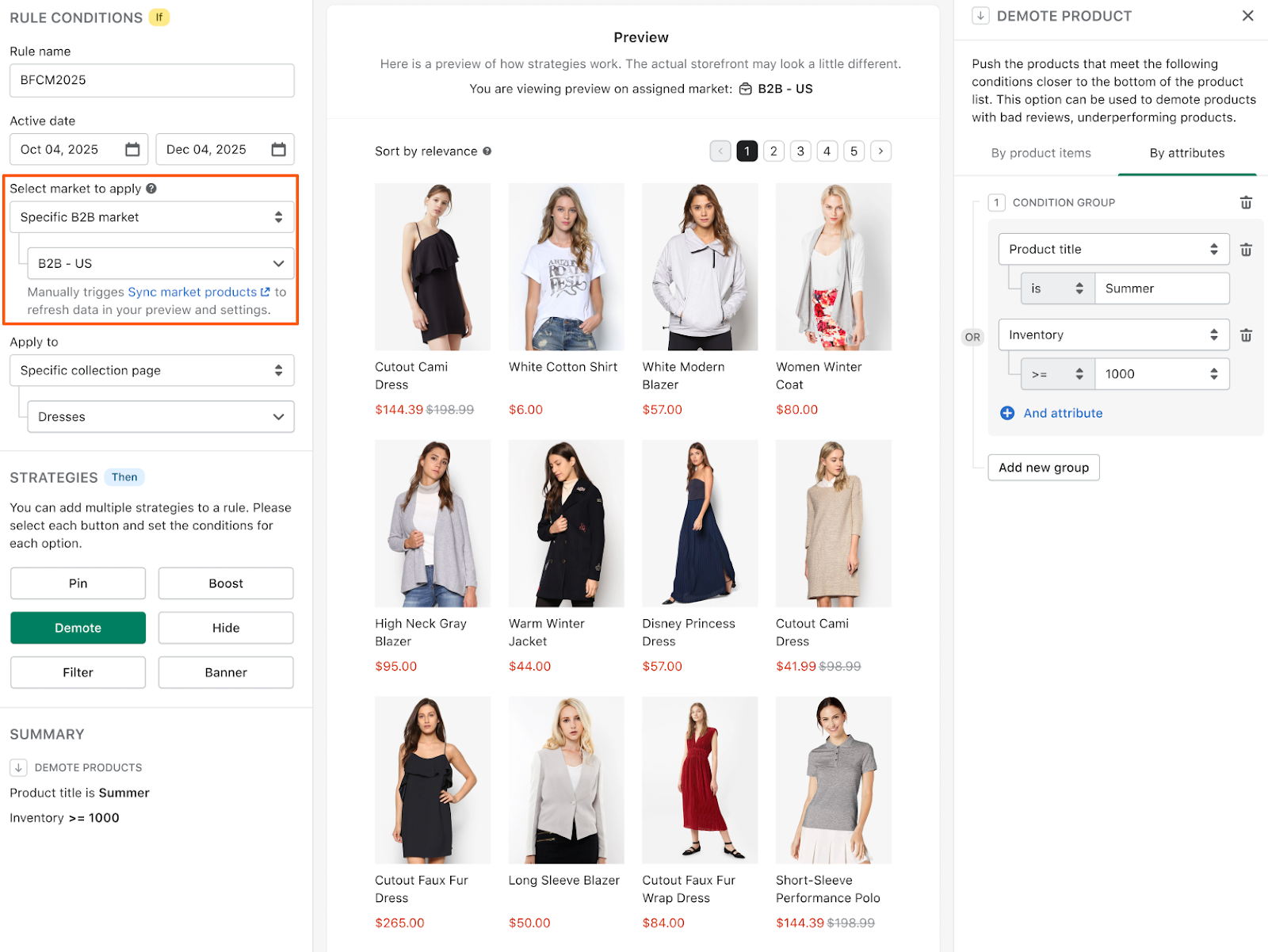 select market when creating merchandising rules boost commerce