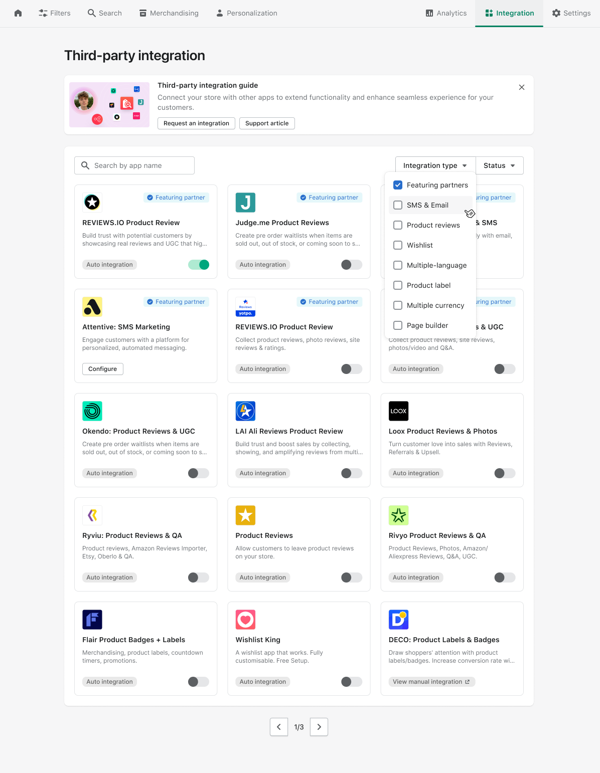 third party integration page boost commerce dashboard