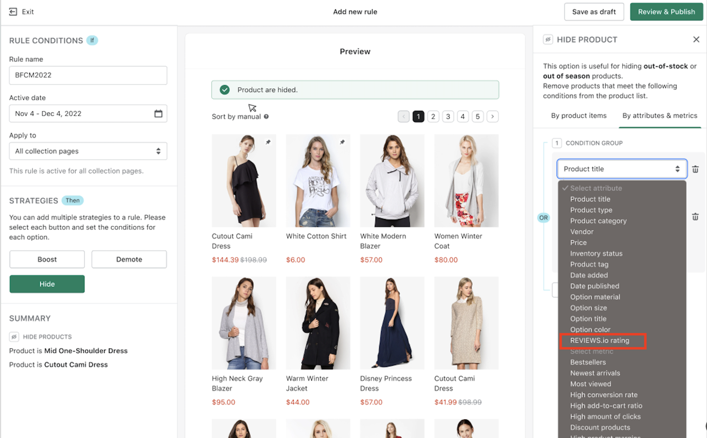 reviews.io rating merchandising by boost commerce