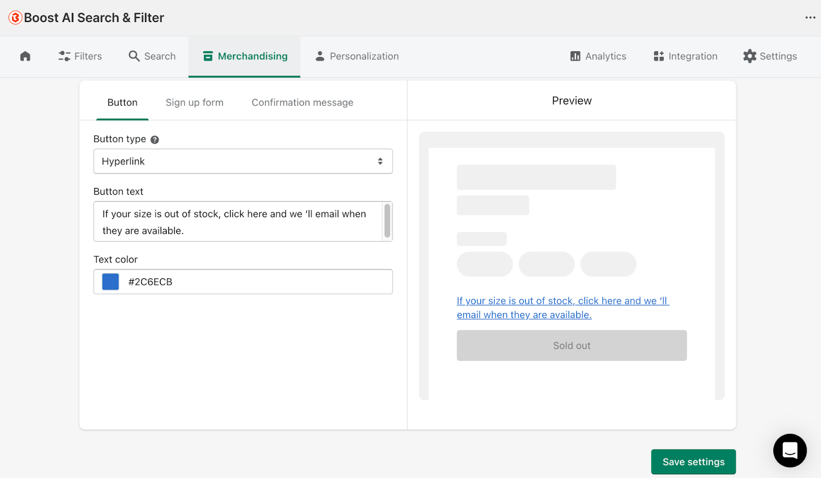 hyperlink back in stock boost commerce