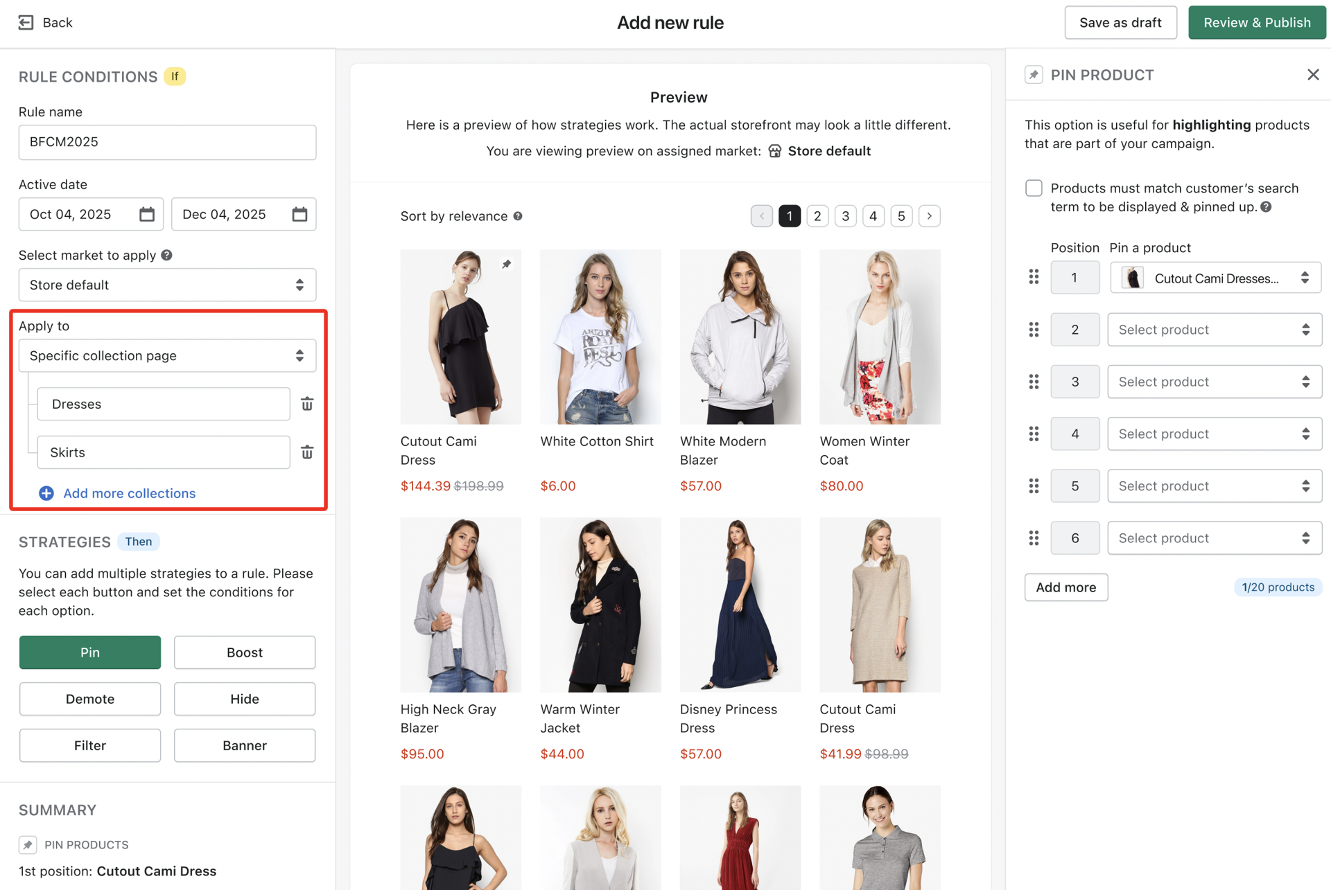 apply merchandising rules for multiple collection boost commerce