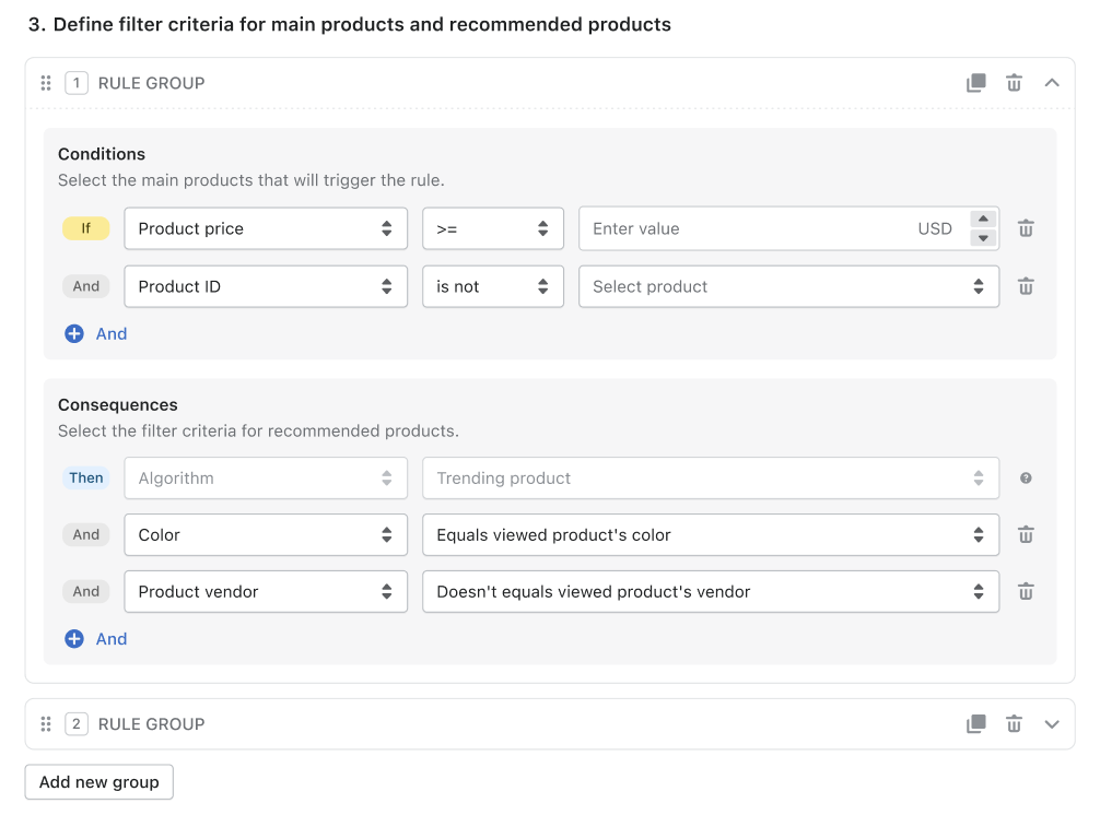 filtering rules for recommendation widgets