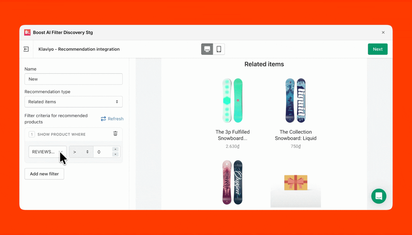 filter and show reviews rating in email recommendation shopify