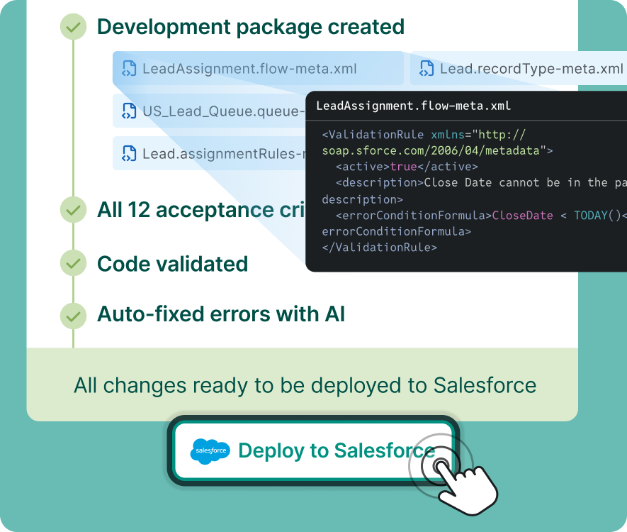 Dashboard of a Salesforce solution agent displaying step-by-step guides for scalable approval processes, workflow rule migration, account owner updates, and syncing issues with HubSpot leads.