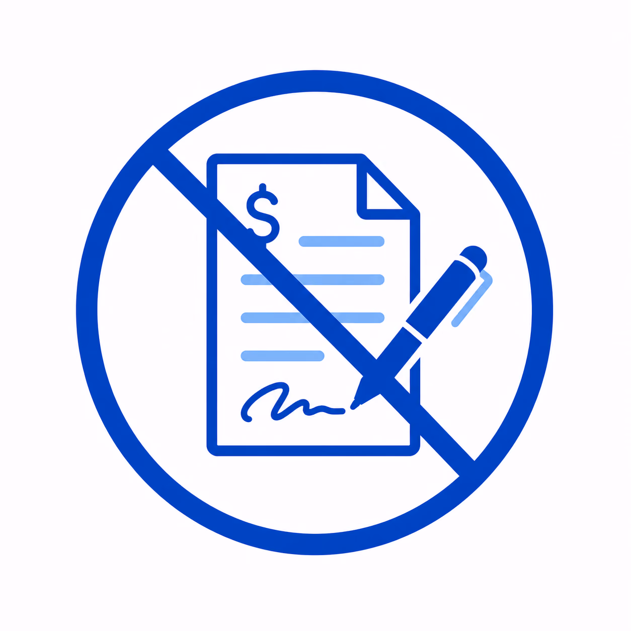 Image of a contract crossed out showing there is no obligation or pressure to apply for a mortgage through our lender network.