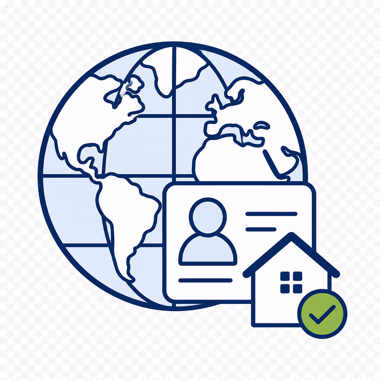 Icon of the world with picture of a visa and a home.