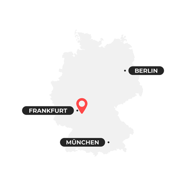 Deutschlandkarte mit markiertem Standort in Frankfurt