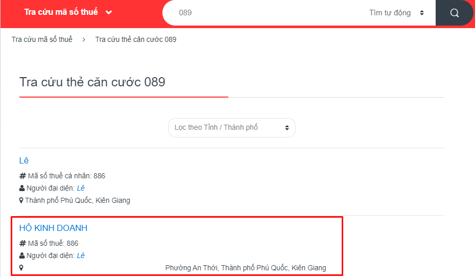 Tra cứu mã số hộ kinh doanh