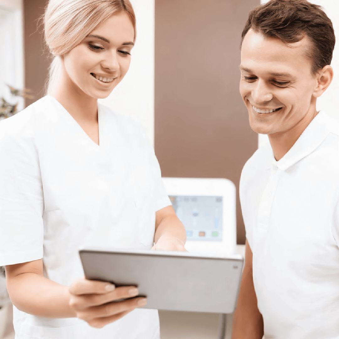Wellness industry employee explaining about the product to client