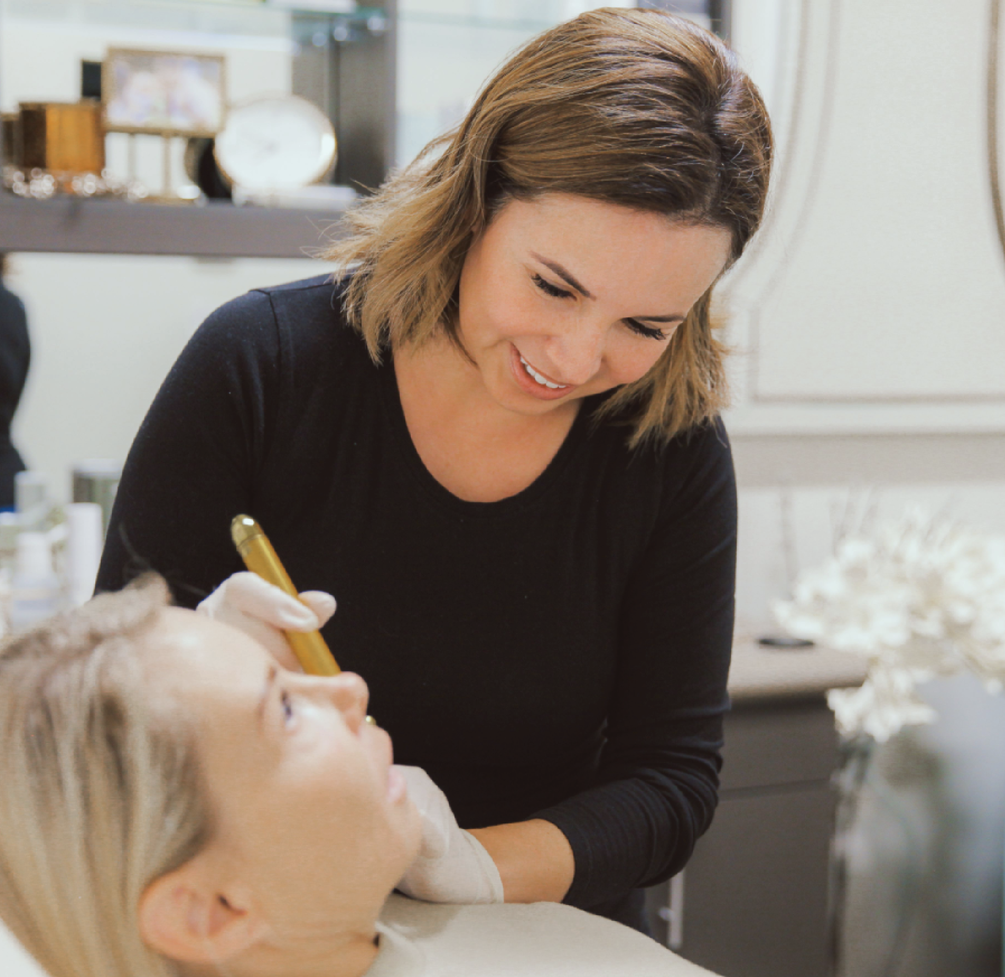 Wellness industry employee explaining about the product to client