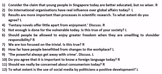 Fig 1. Examples of A Level GP questions and their associated essay structures