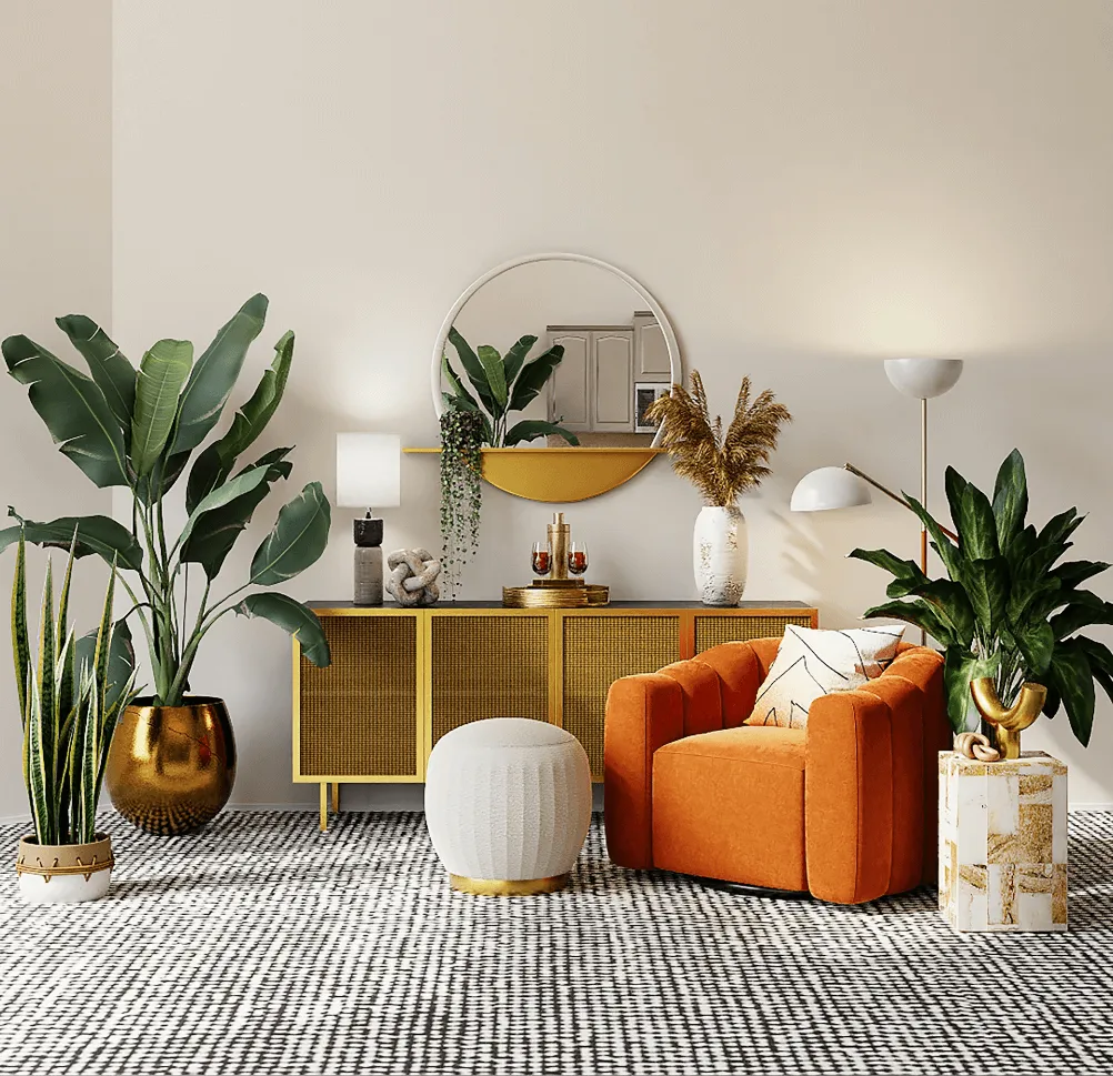 Ein Wohnzimmer mit vielen Pflanzen