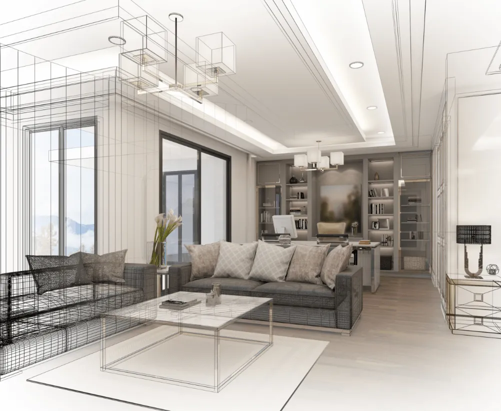 Ein skiziertes Zimmer