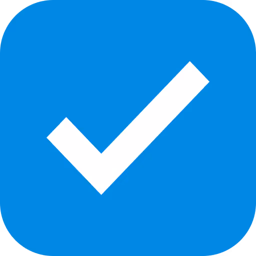 ett hvitt hakemerke på blå bakgrunn