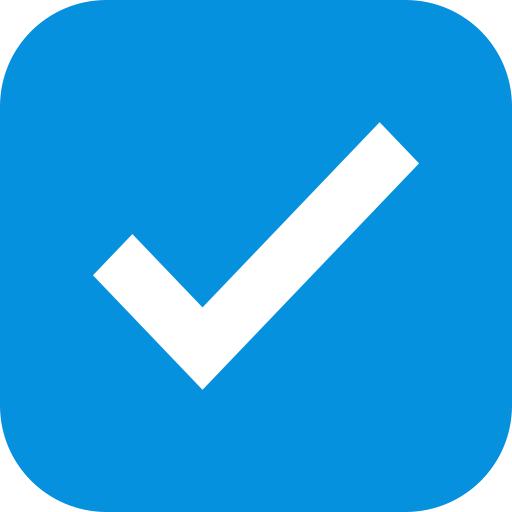 ett hvitt hakemerke på blå bakgrunn