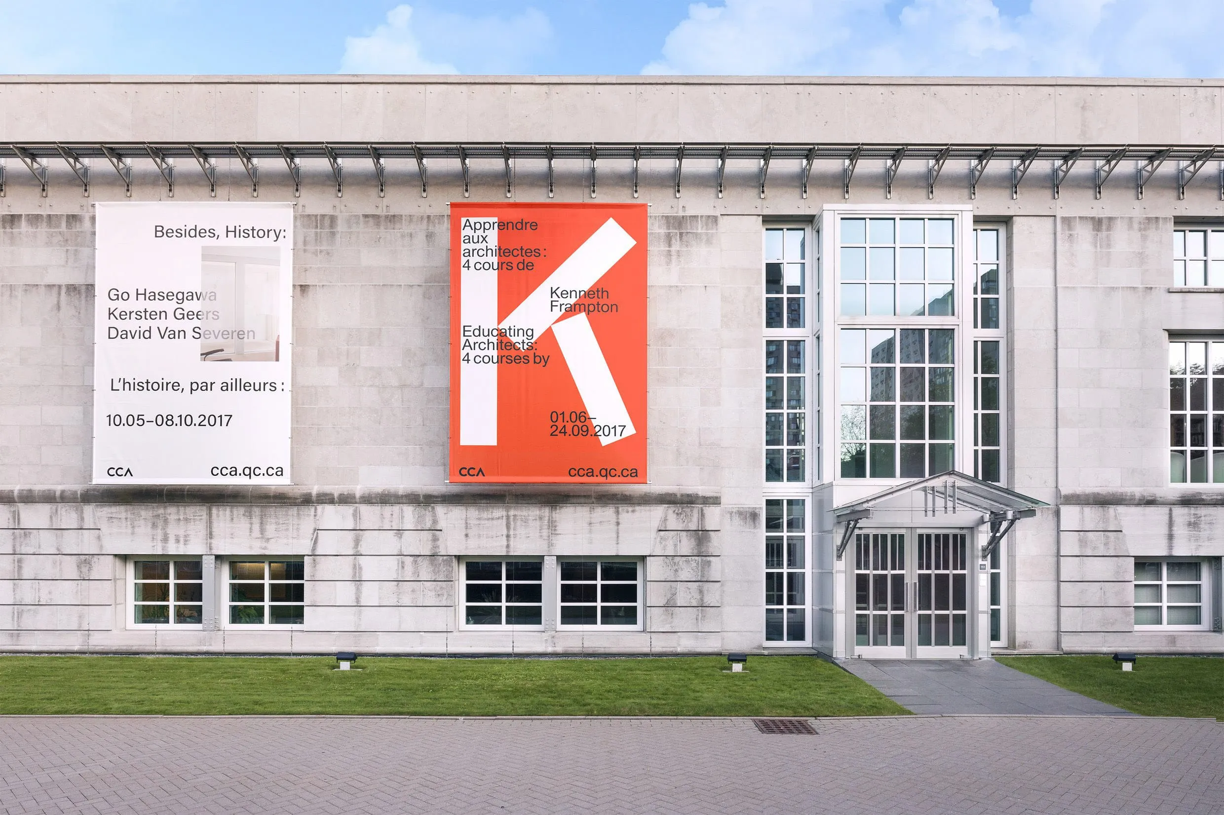 Devanture CCA exposition apprendre aux architectes : 4 cours de Kenneth Frampton
