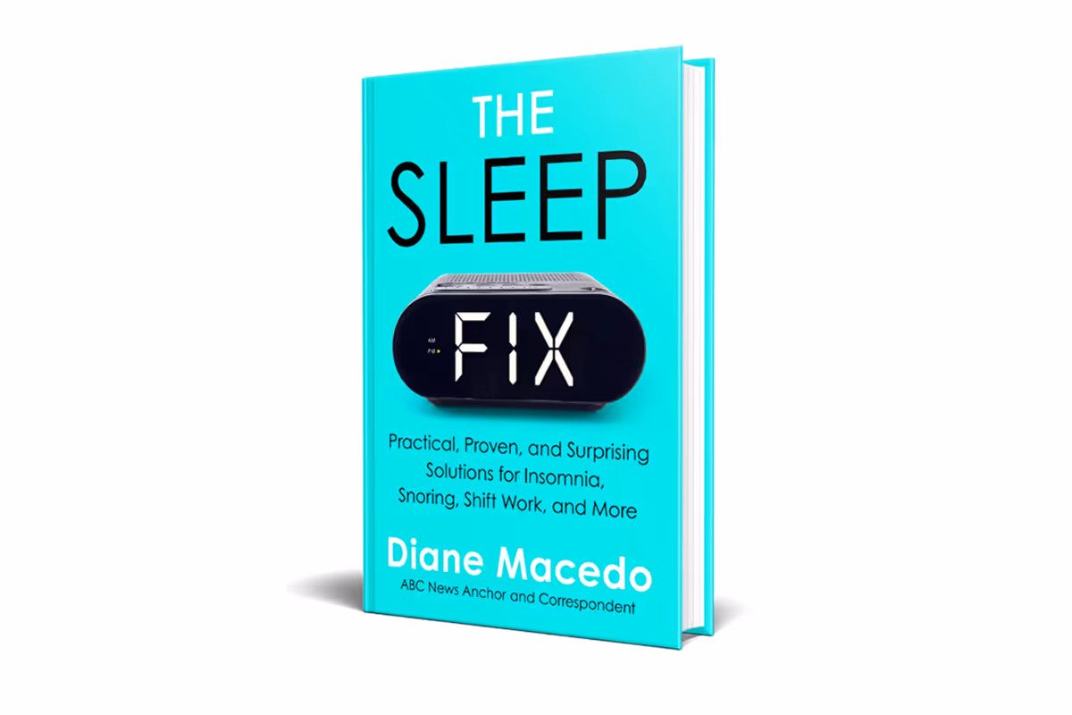 Photo of a book, The Sleep Fix, by ABC News reporter Diane Macedo, about solutions for Insomnia, snoring and shift work.