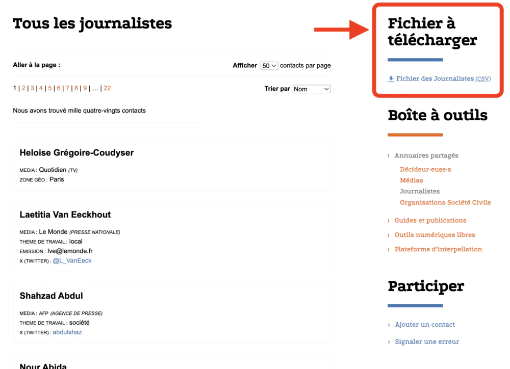 Base de données de Journalistes