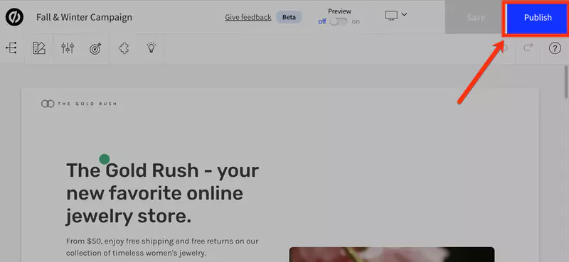 Enregistrez et publiez votre page sur Unbounce