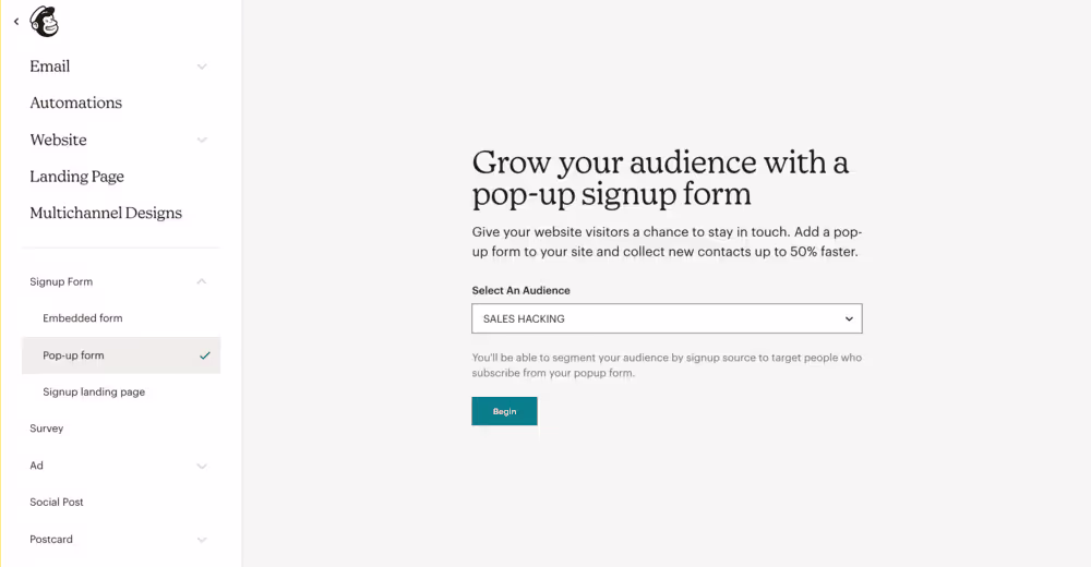 Création de Popup sous Mailchimp