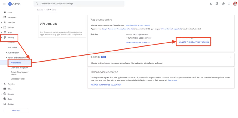 Manage Third Party Access Google Console & Emelia