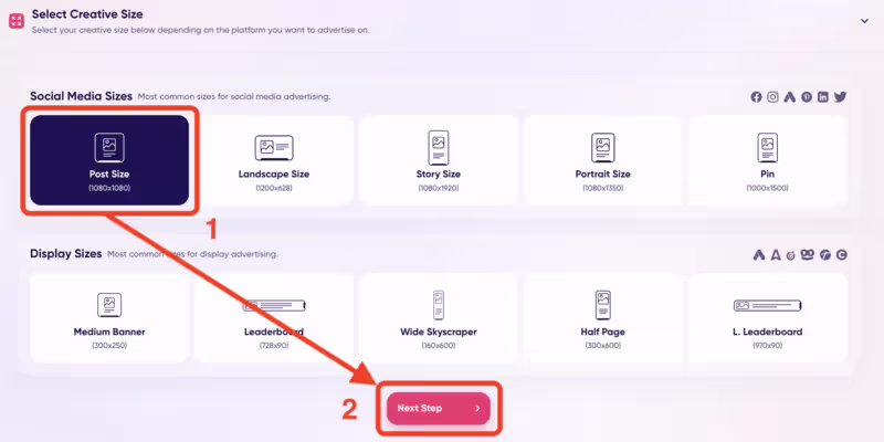 Sélection du format de vos créations adcreative