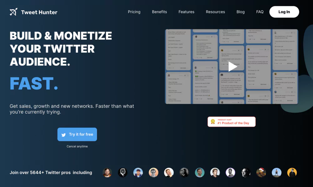 page d'accueil de Tweet Hunter