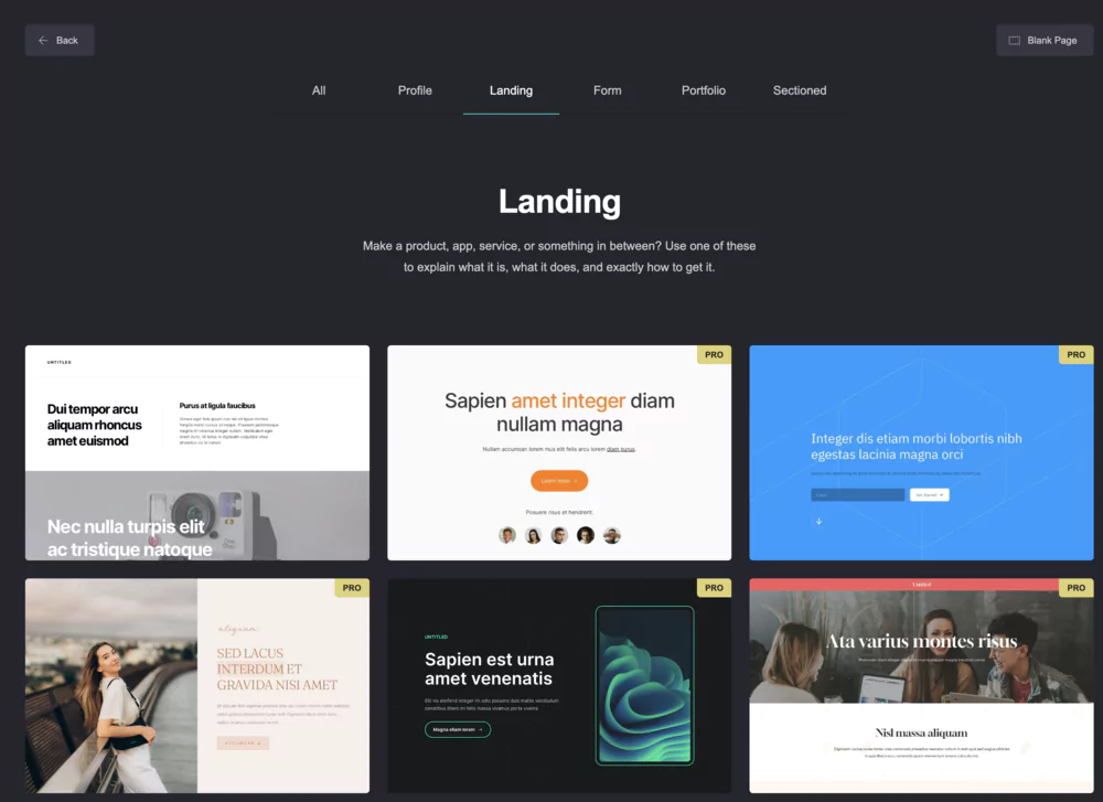Modèles de landing pages Carrd optimisée pour la capture d'emails