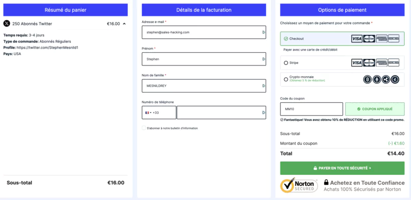 page de commande sur media mister