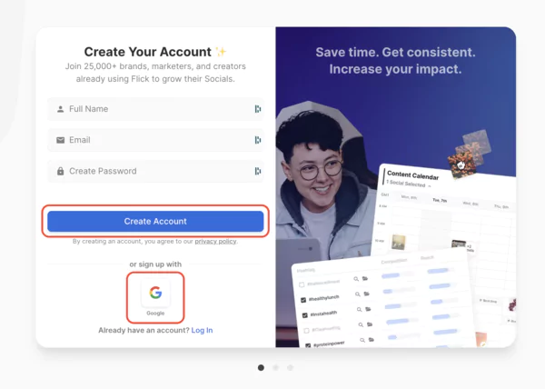 Création de compte sur FLick