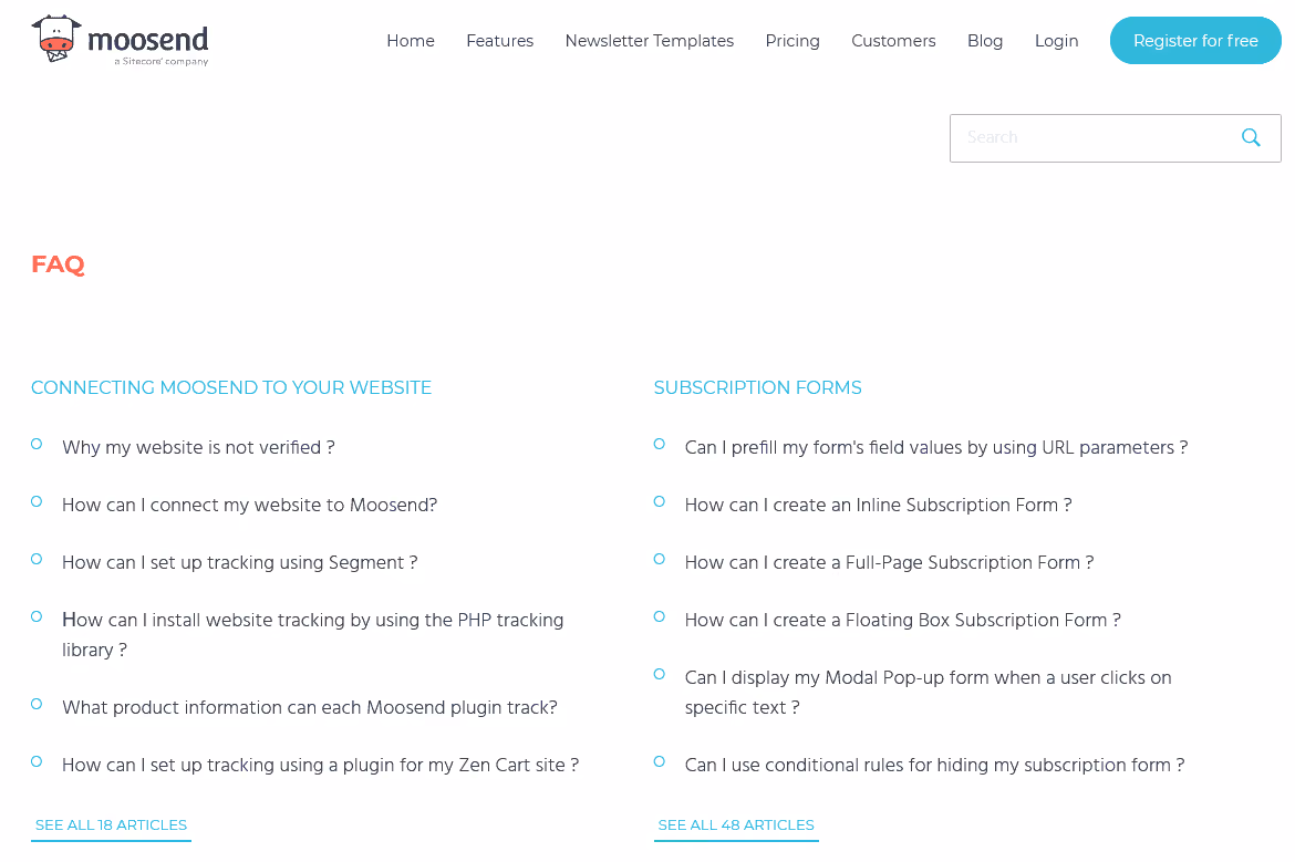 Moosend's FAQ and help center