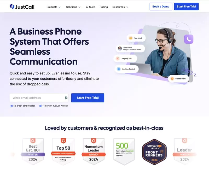 page accueil JustCall