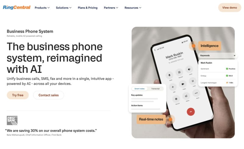 page accueil RingCentral