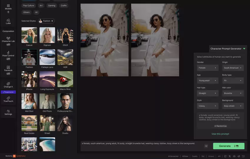 RenderNet AI avatar creation