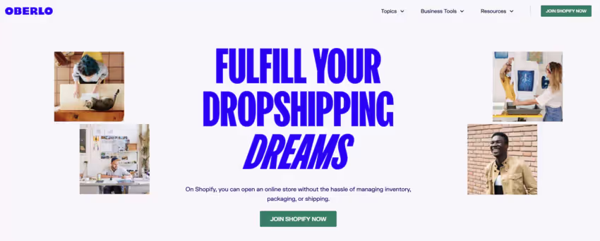 screenshot of Oberlo homepage