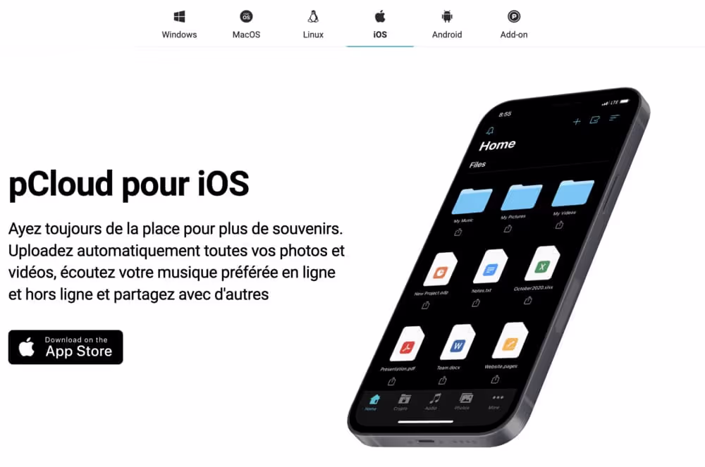 Interface de pCloud sur différents appareils