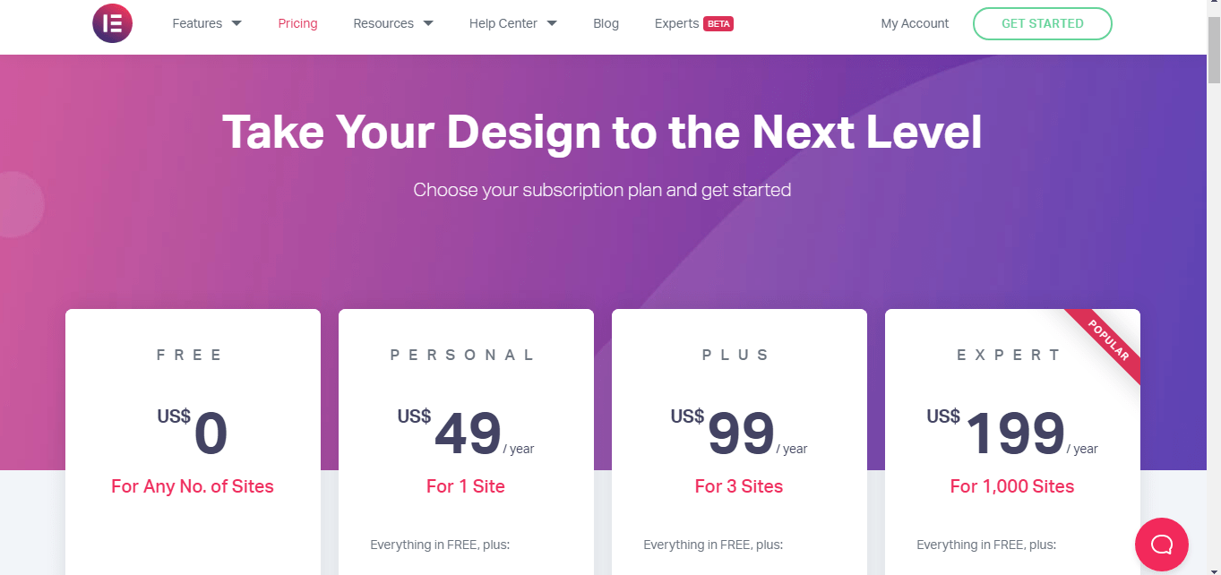 Elementor Pricing