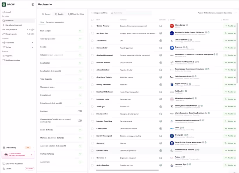 Capture d'écran montrant les filtres de recherche avancés et l'affichage des résultats de zeliq