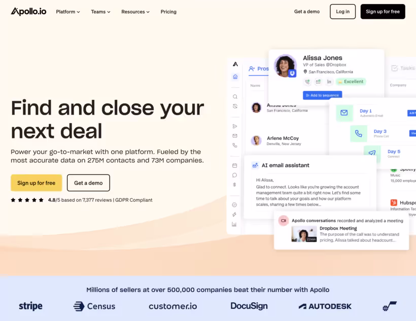 Vue comparative des fonctionnalités de recherche avancée de Apollo.io