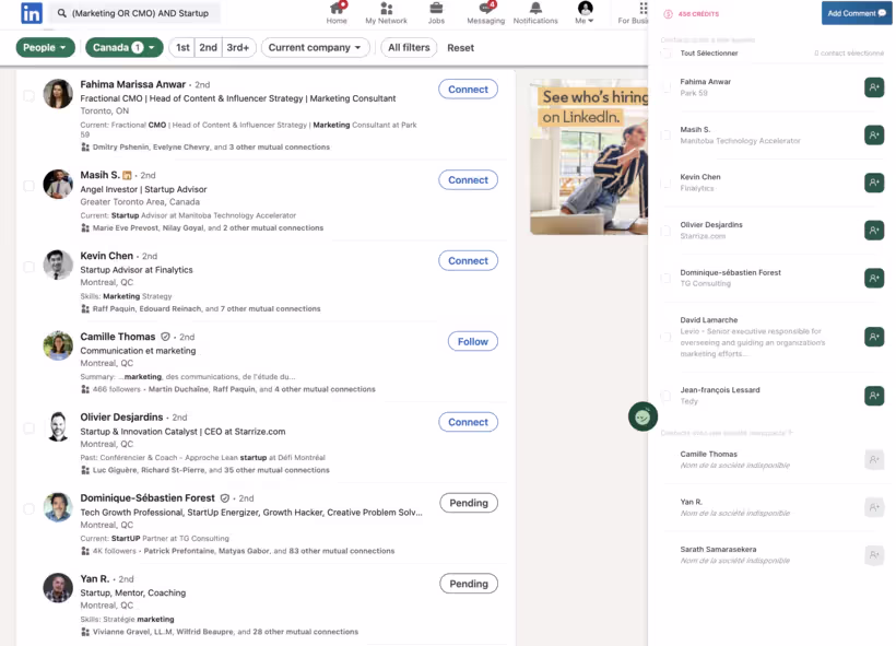 copie d'écran de l'intégration de Zeliq avec Linkedin